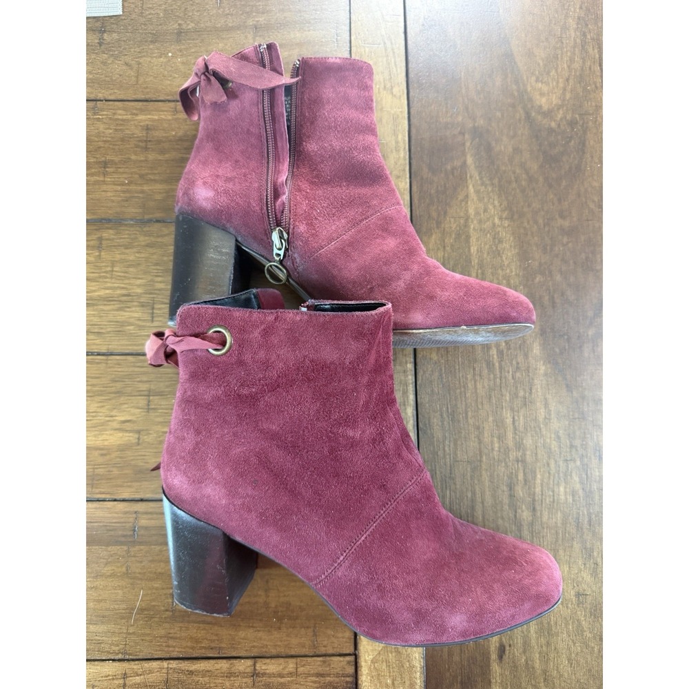 Sole Society Shoes‎ Womens Size 7.5 Wine / Maroon Suede Ankle Boots with ribbon